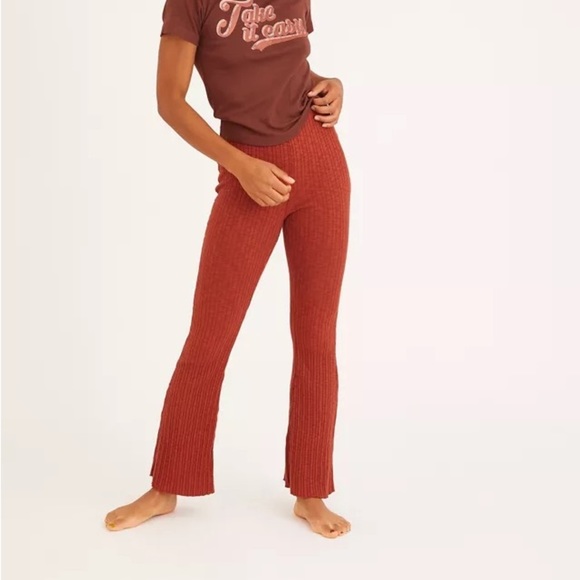 Urban Outfitters White Uo Rosie Rib High-waisted Flare Pant - Picture 1 of 5